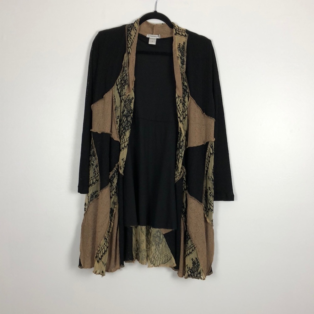 Feratelli lace multicolor patchwork asymmetrical long sleeve cardigan sweater M